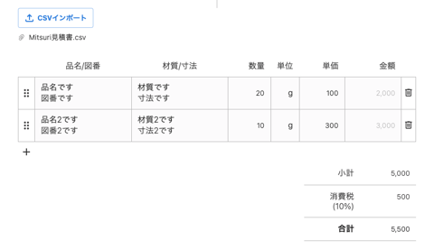 見積もりを提出するの操作画面(3. 見積もり情報を入力する)